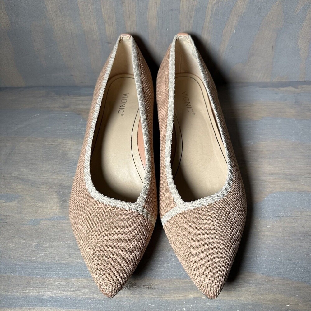 Vionic Women's Pointed Knit Flats in Blush with Cream Trim - Picture 3 of 10